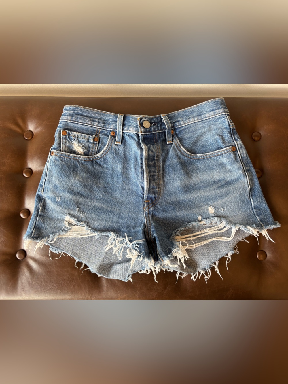 Levi’s Frayed Hem Blue Denim Women’s Shorts